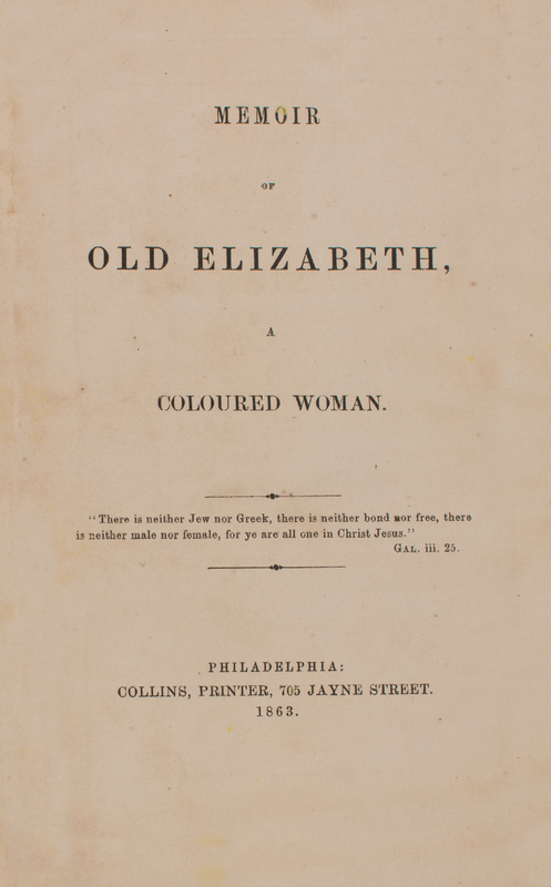 Memoir of Old Elizabeth, A Coloured Woman