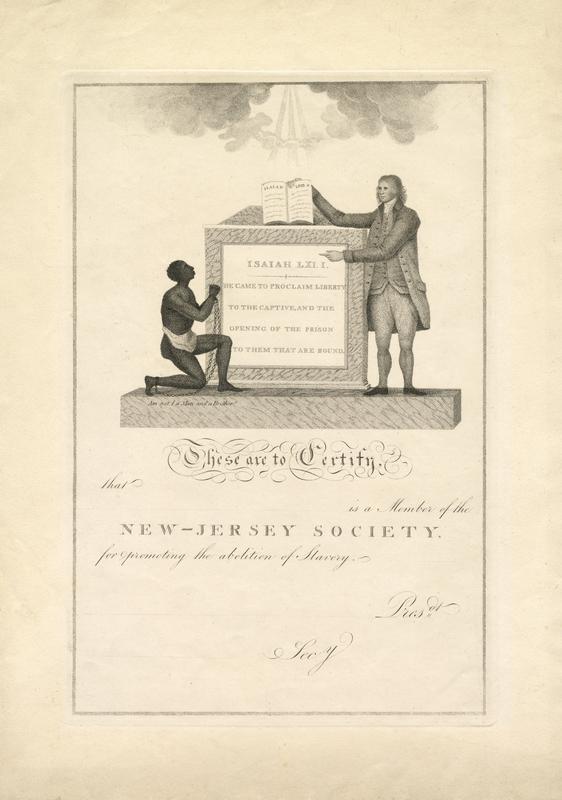 Membership Certificate for the New Jersey Society for Promoting the Abolition of Slavery