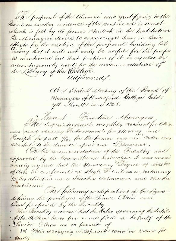 Minutes of the Board of Managers, 4th mo., 2nd, 1858