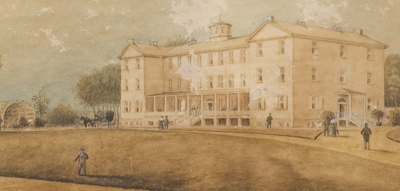 View of Founders Hall with Greenhouse