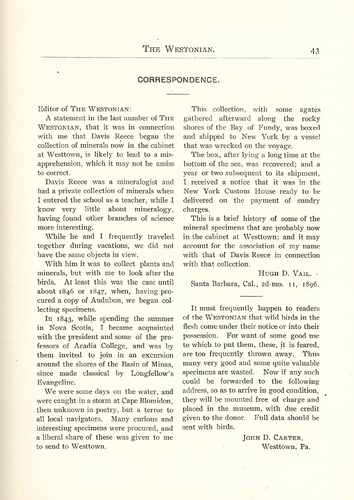Letter from Vail to The Westonian