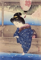 Cherry Blossoms on a Boat on Oi River, from 'The First Series Selected Views of Kyoto'