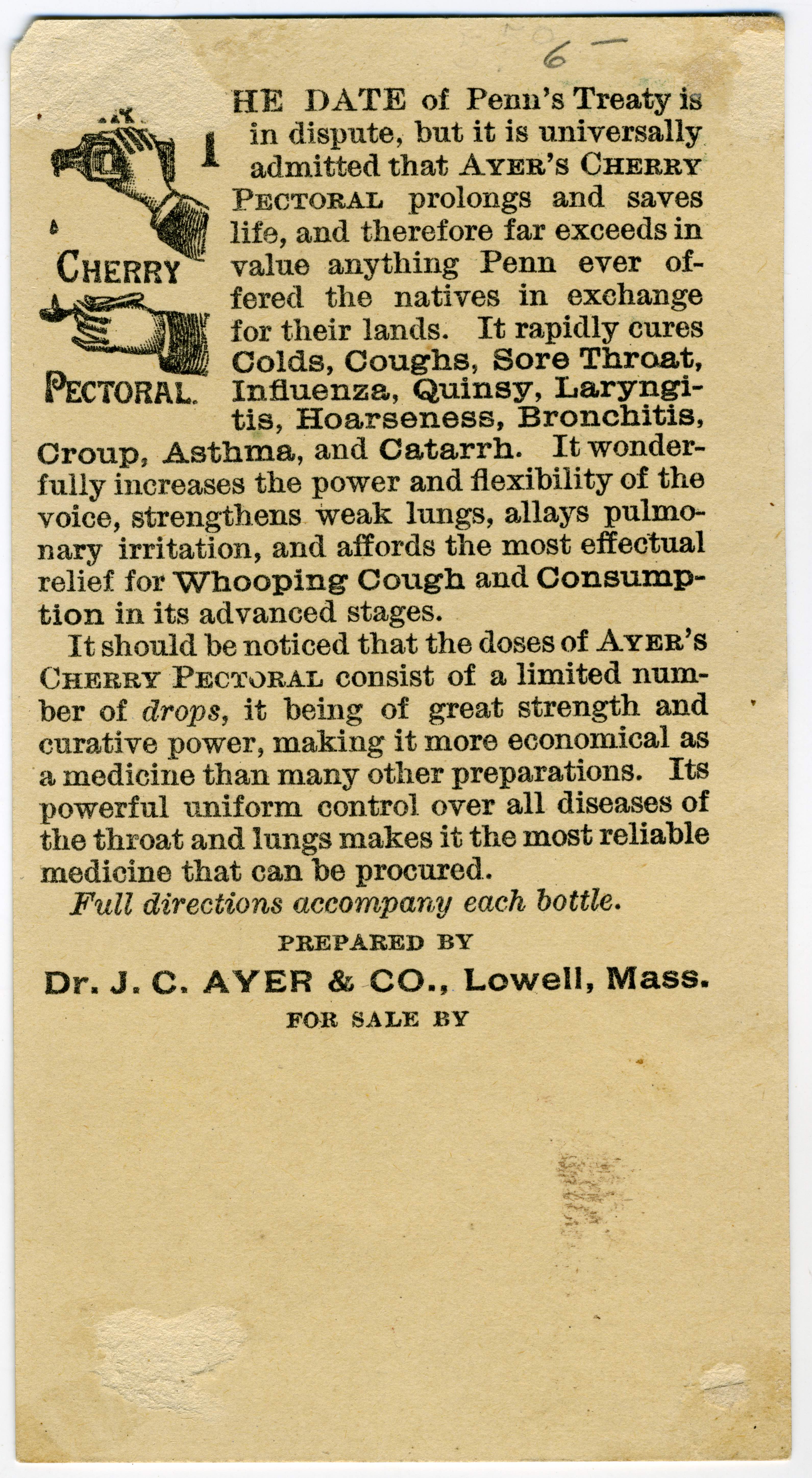 Ayer's advertisement, back