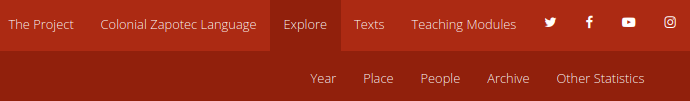 The "Explore" tab is located in the main navigation bar between "Colonial Zapotec Language" and "Texts".